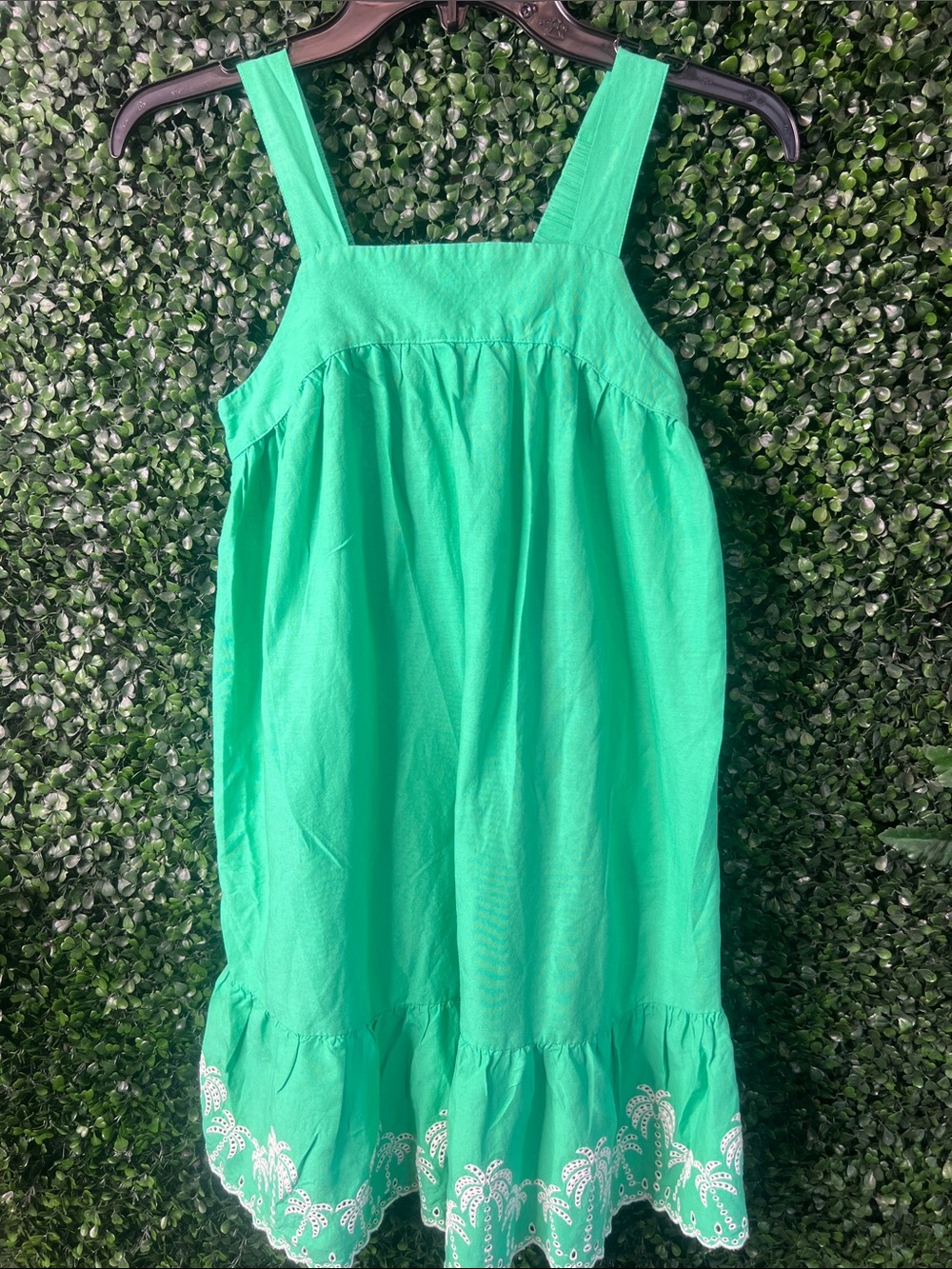 Old Navy Green Sleeveless Cotton Sundress with White Embroidered Hem